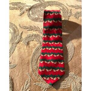 Vintage 90s Holiday Tie 1990s Red Holly Bells Retro Office Grandpa Style Necktie